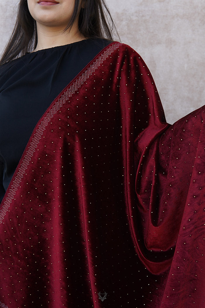Kashmiri Maroon Velvet Stole
