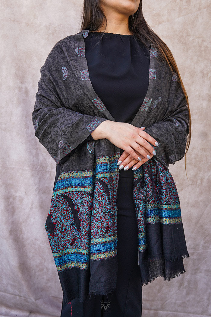 Kashmiri Black Printed Stole