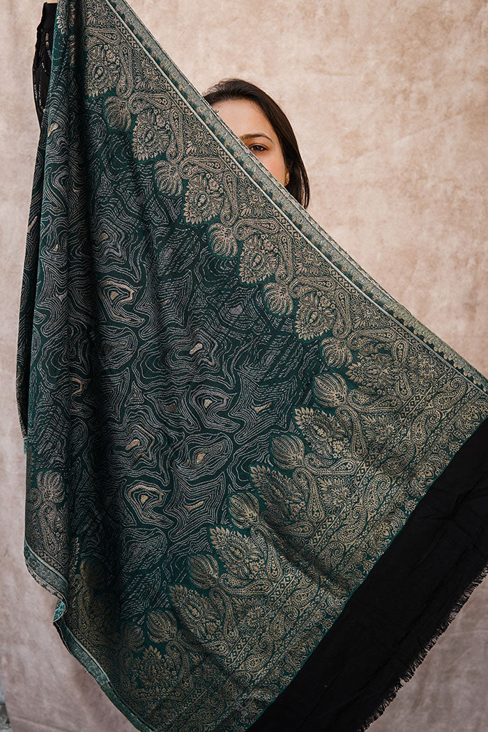 Kashmiri Green-Black Stole
