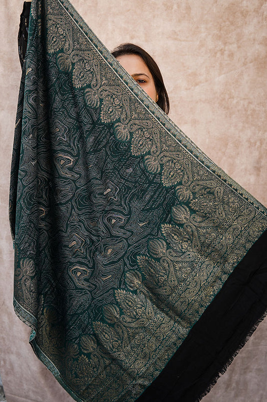 Kashmiri Green-Black Stole