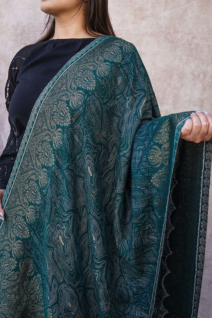Kashmiri Green-Black Stole