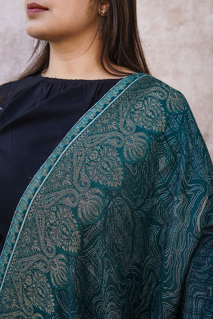 Kashmiri Green-Black Stole