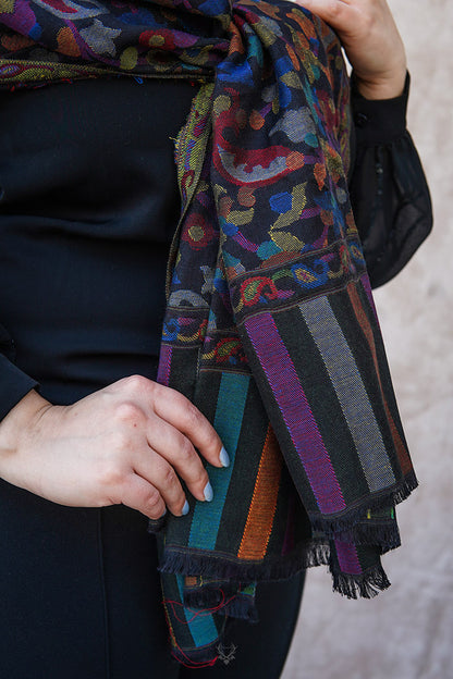Kashmiri Black Multicolor Printed Stole