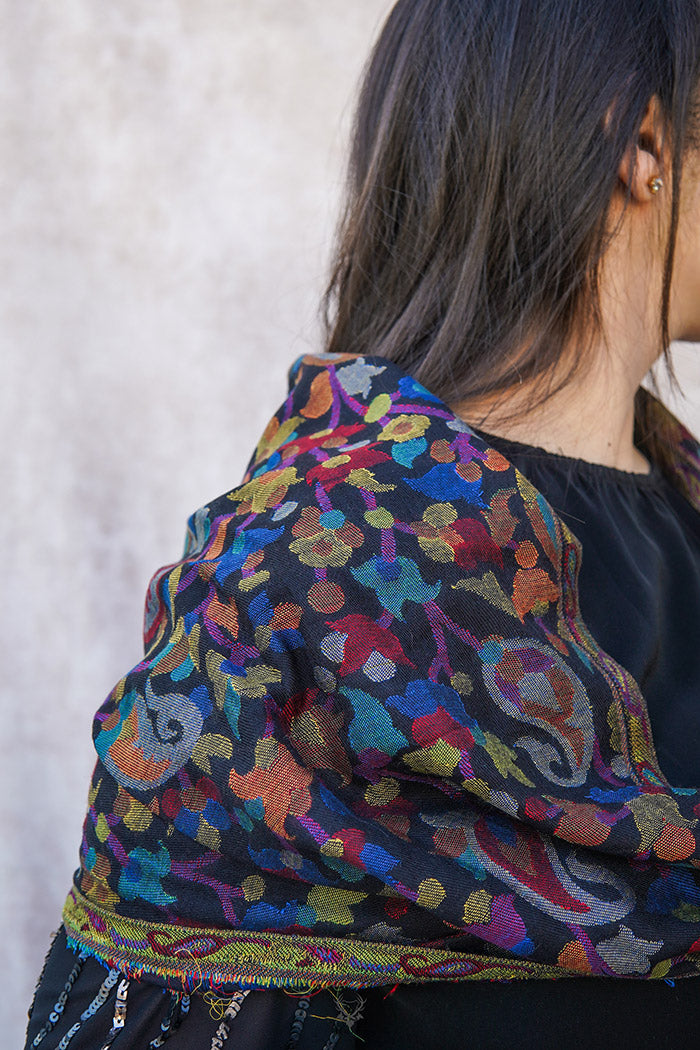Kashmiri Black Multicolor Printed Stole