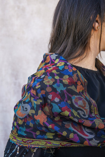 Kashmiri Black Multicolor Printed Stole
