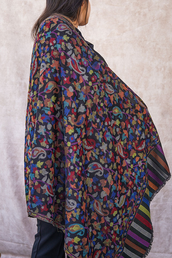 Kashmiri Black Multicolor Printed Stole