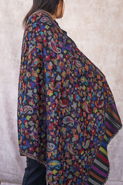 Kashmiri Black Multicolor Printed Stole