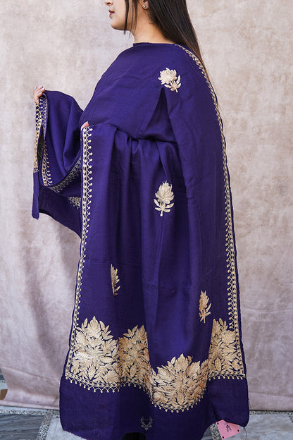 Kashmiri Violet Stole With Embroidery