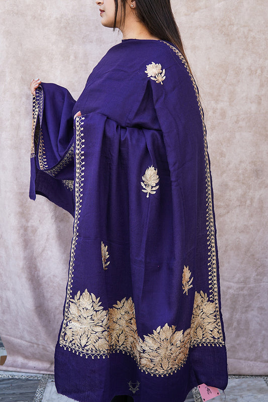 Kashmiri Violet Stole With Embroidery