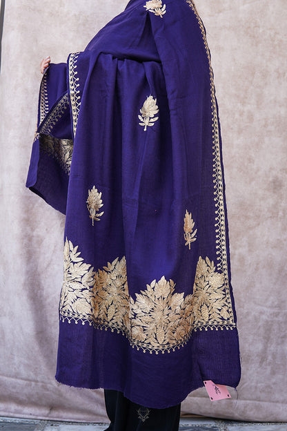 Kashmiri Violet Stole With Embroidery