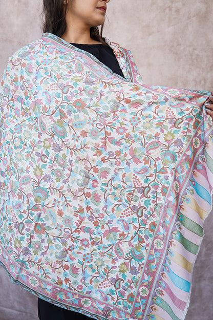 Kashmiri White Multicolor Printed Stole