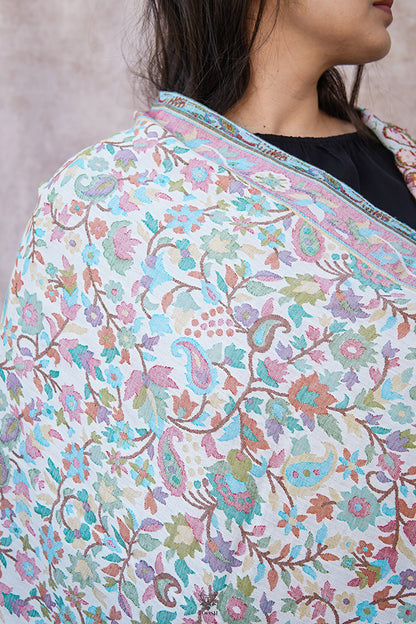 Kashmiri White Multicolor Printed Stole