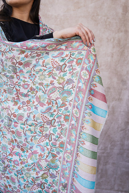Kashmiri White Multicolor Printed Stole