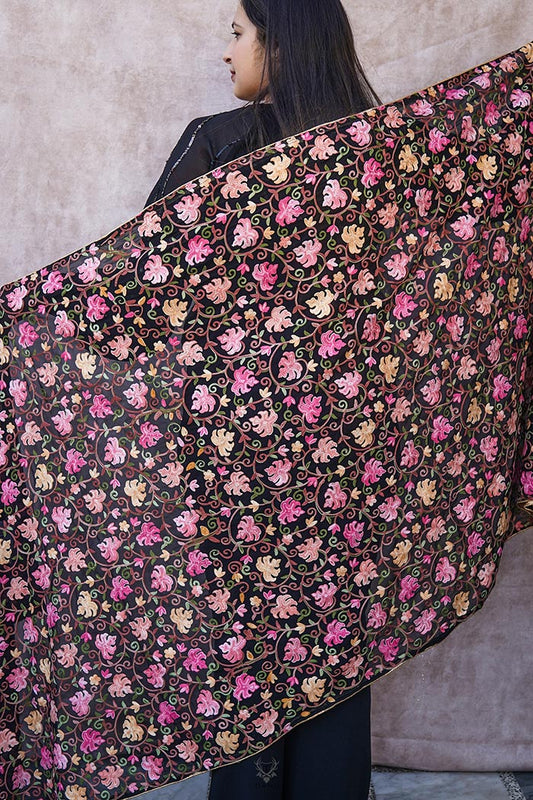 Kashmiri Black Georgette Dupatta/Odhni