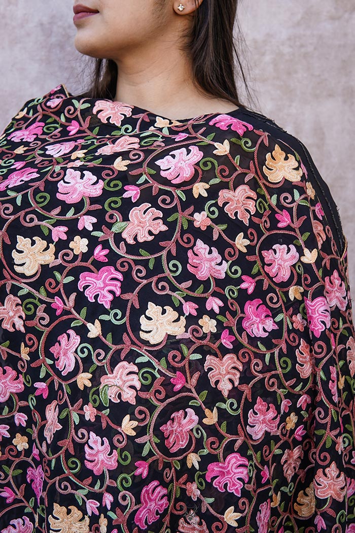 Kashmiri Black Georgette Dupatta/Odhni