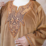 Brown Velvet Phiran with Puff Tilla Embroidery