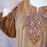 Brown Velvet Phiran with Puff Tilla Embroidery