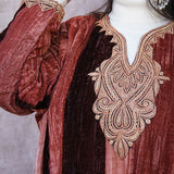 Brown-Rust Crush Velvet Phiran with Puff Tilla Embroidery