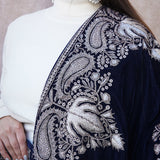 Royal Blue Velvet Shawl with Antique Zari Work