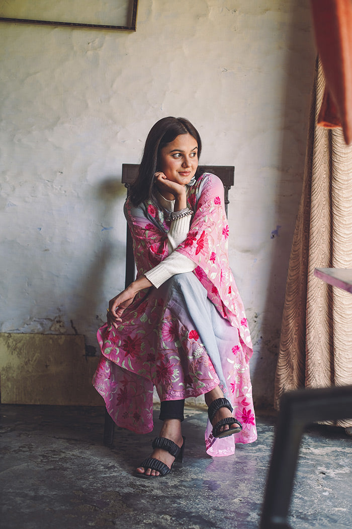 Kashmiri Double Shade Kaftan with Aari Work Embroidery