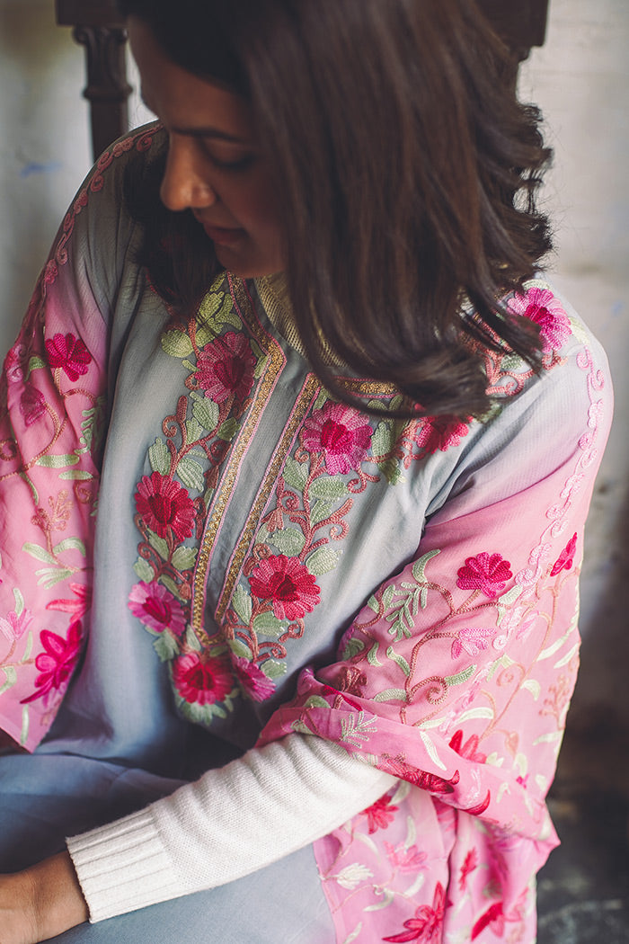 Kashmiri Double Shade Kaftan with Aari Work Embroidery
