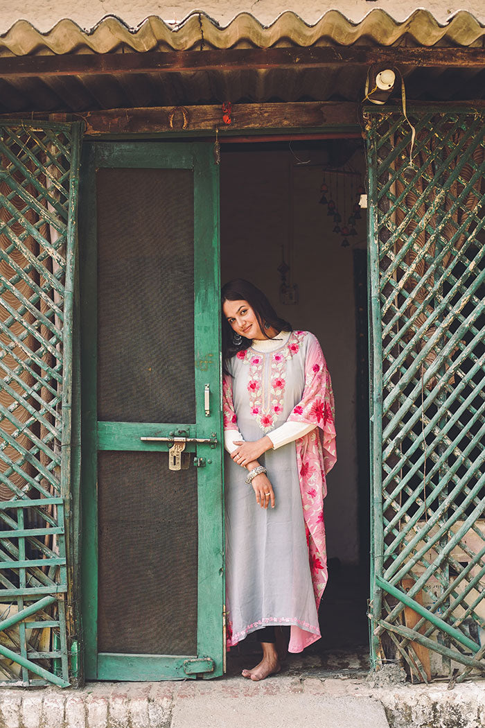 Kashmiri Double Shade Kaftan with Aari Work Embroidery