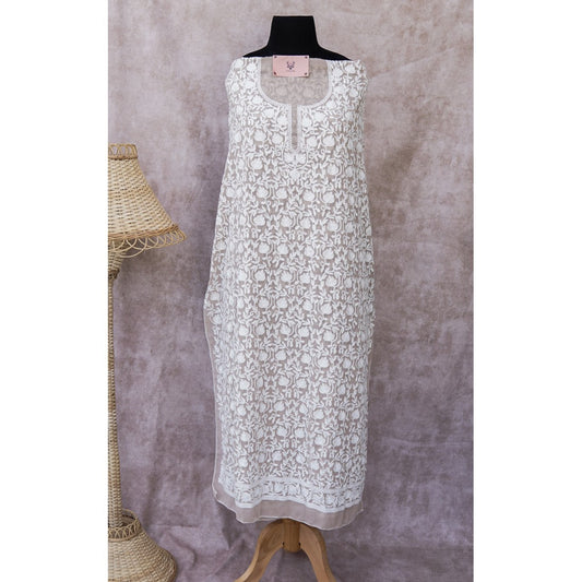 Toosh Beige Kashmiri Overall Embroidered Kurti Aari Work